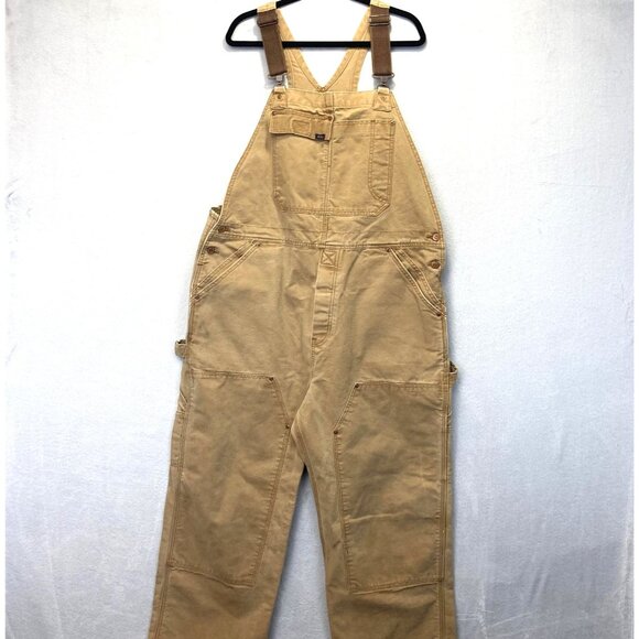 Vintage Levi Strauss Signature Canvas Bib Overalls Mens 44x30 Brown Workwear - Picture 1 of 16